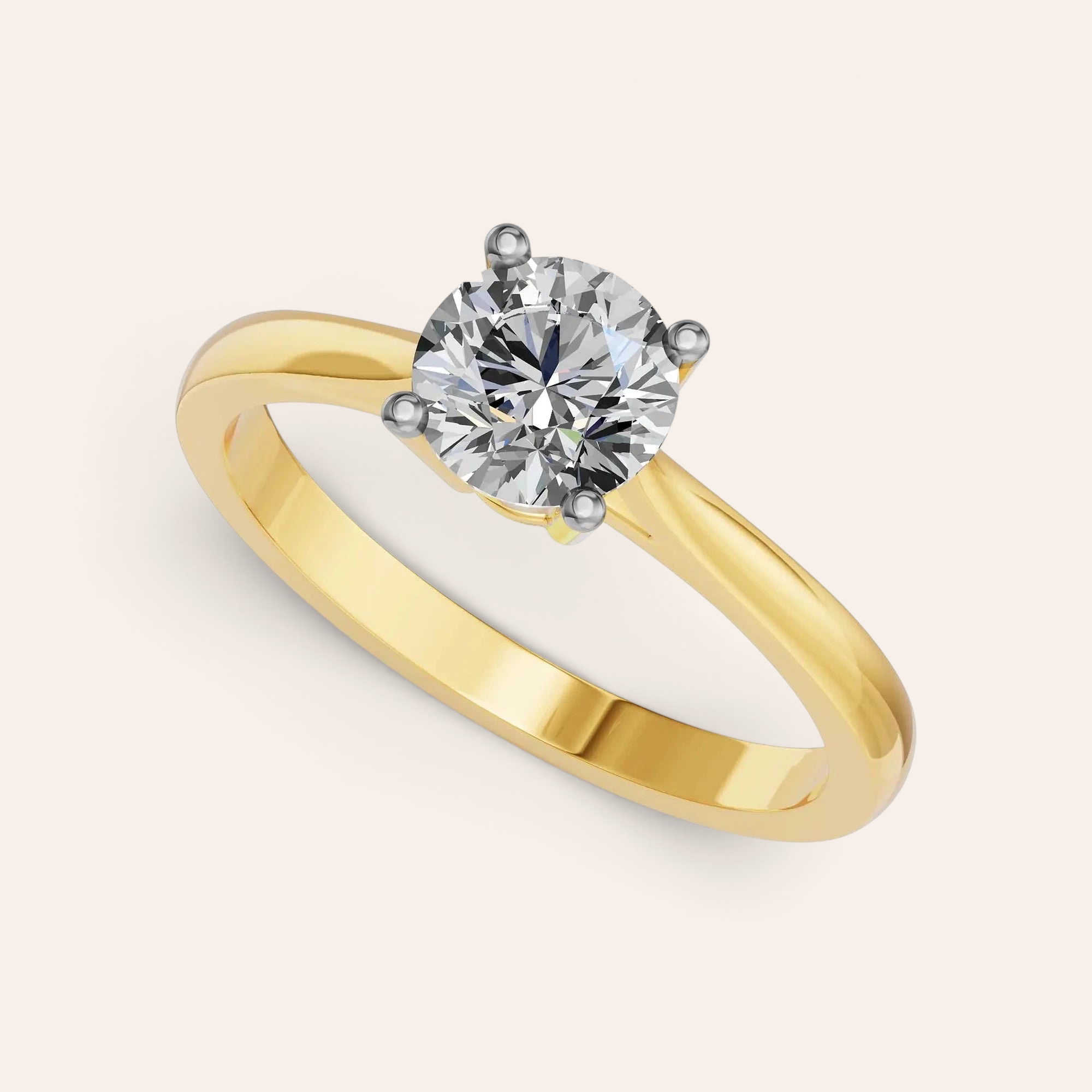 Louèn Diamonds solitaire verlovingsring met 1.0 karaat ronde diamant in 14k geelgoud met klassieke vierpoot zetting.