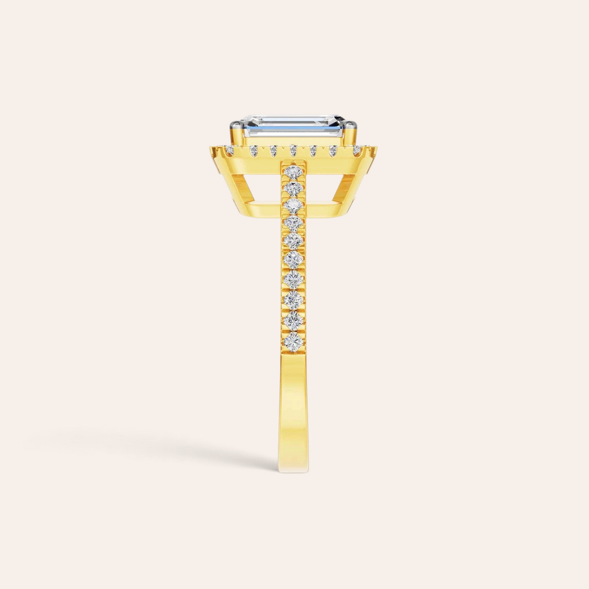 Louèn Diamonds 14k geelgouden verlovingsring met 2.0 ct smaragd geslepen lab grown diamant in halo zetting