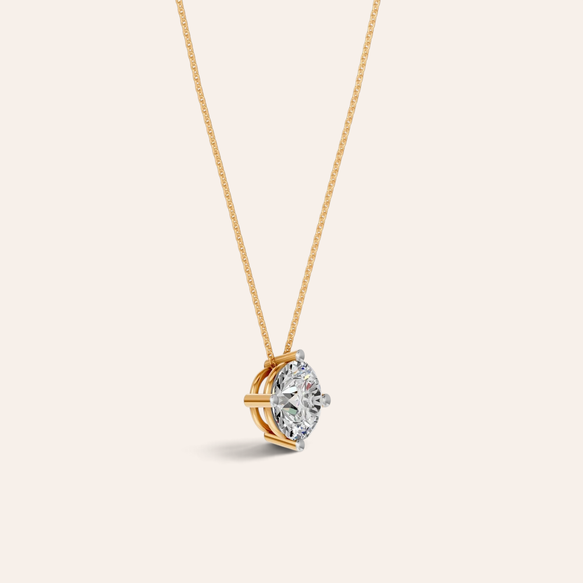 Louèn Diamonds solitaire collier met 3.0 ct lab-grown diamant in 14k geelgoud, elegant zwevend ontwerp.