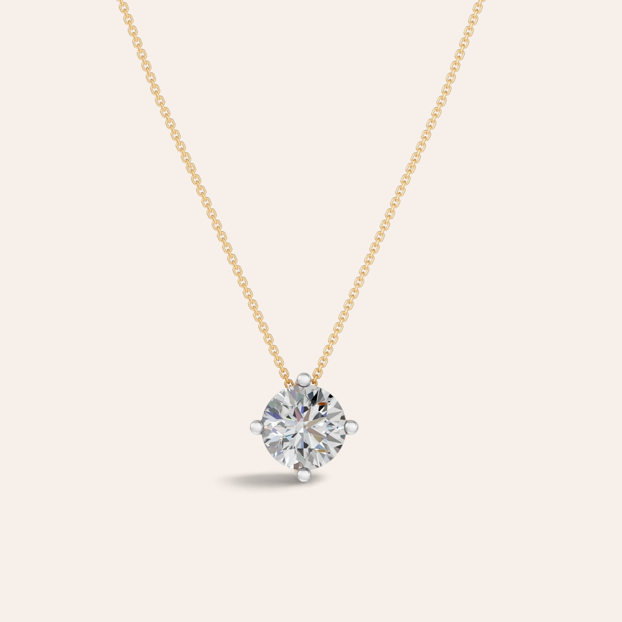 Louèn Diamonds solitaire collier met een 3.0 ct lab-grown diamant in 14k geelgoud met een zwevend ontwerp.