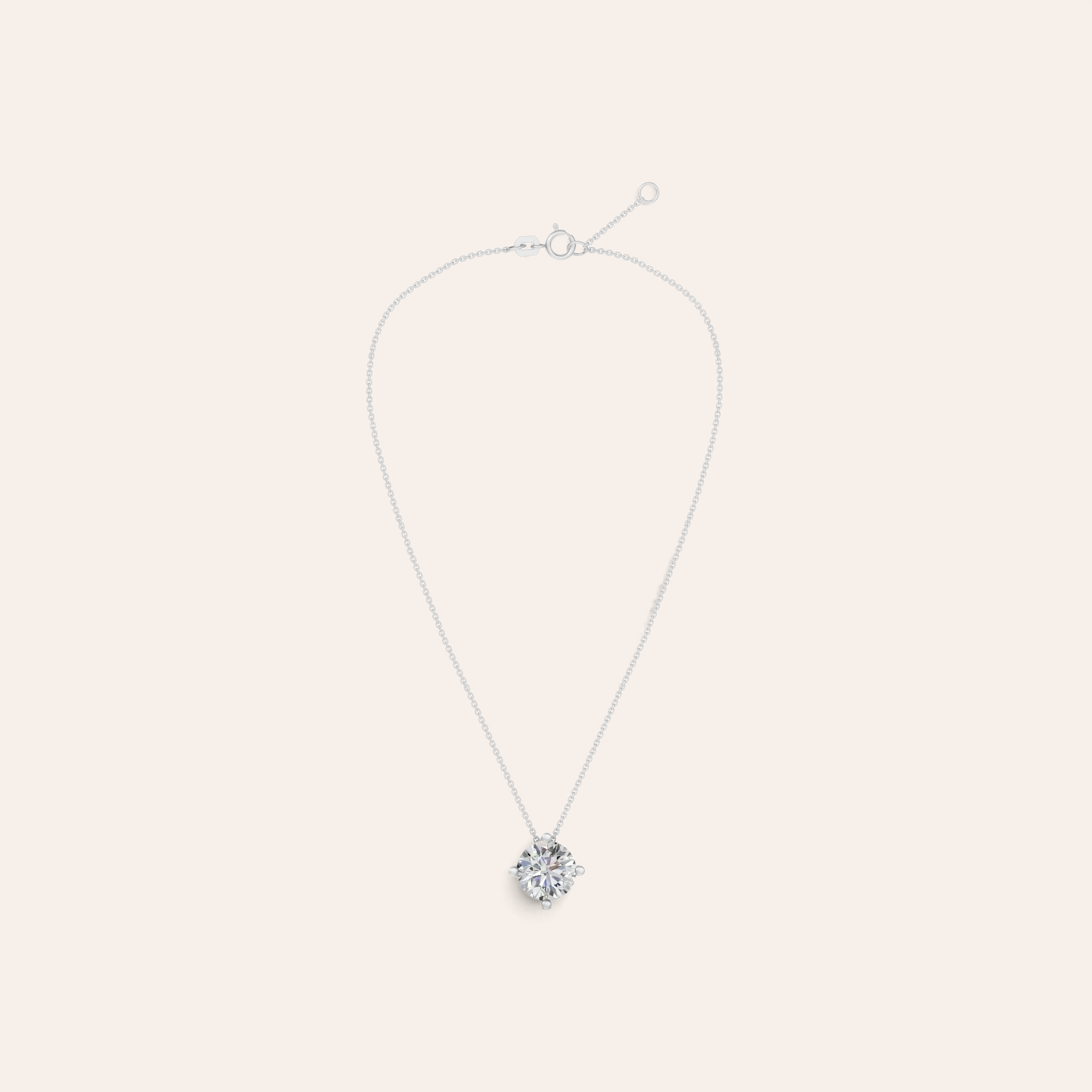 Louèn Diamonds solitaire collier van 14k witgoud met een 3.0 ct lab-grown diamant aan een fijne ketting.