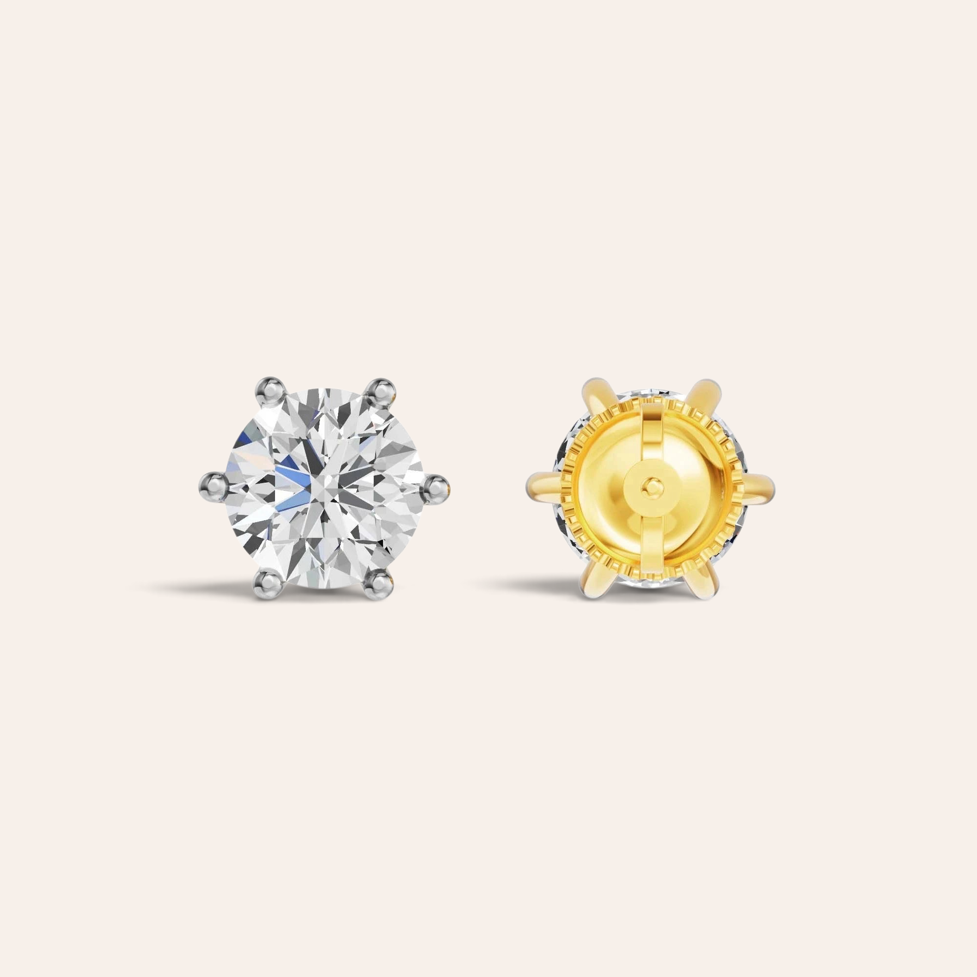 Louèn Diamonds solitaire oorbellen met 2.5 karaat diamant in 14k geelgouden 6-poots zetting voor maximale schittering.