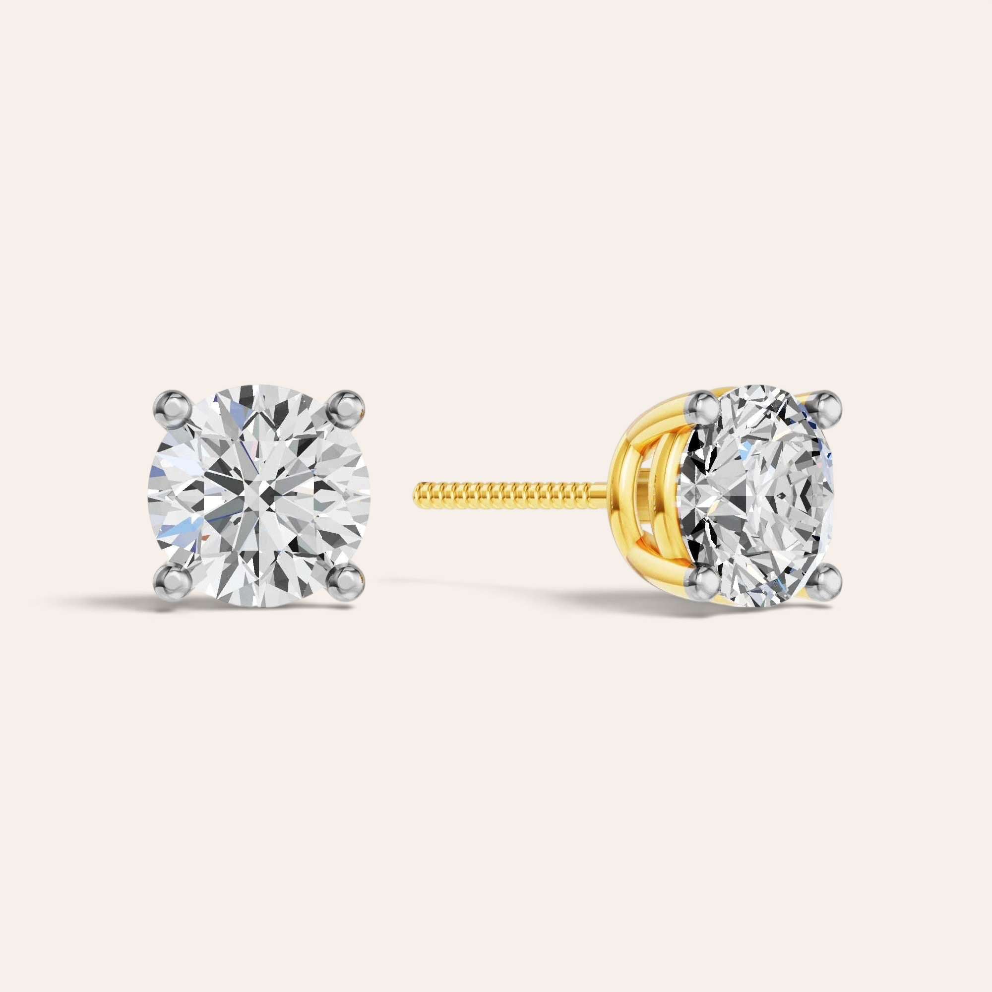 Louèn Diamonds solitaire oorstekers met 2.0 karaat diamant in 14k geelgoud met vierpoot zetting