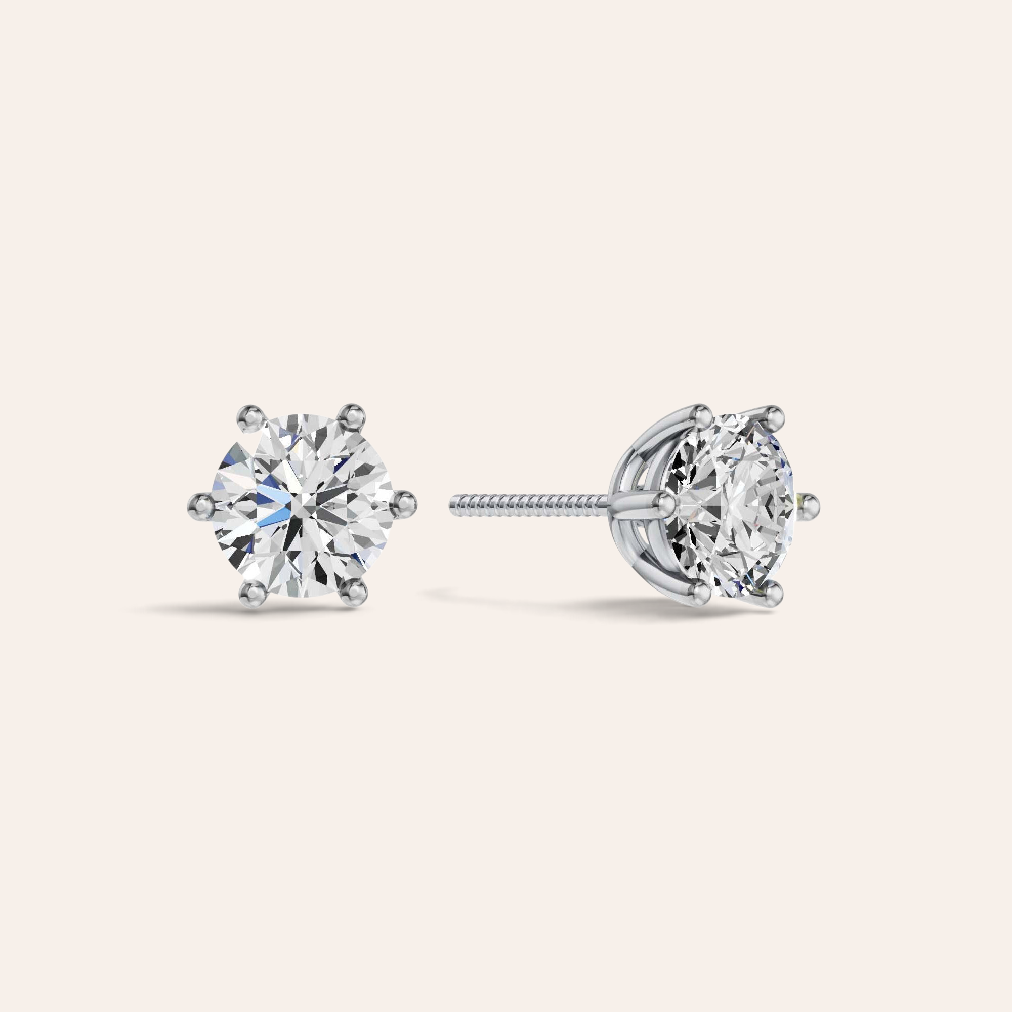 Louèn Diamonds solitaire oorstekers met 2.0 karaat diamant in 14k witgoud met klassieke 6-poots zetting