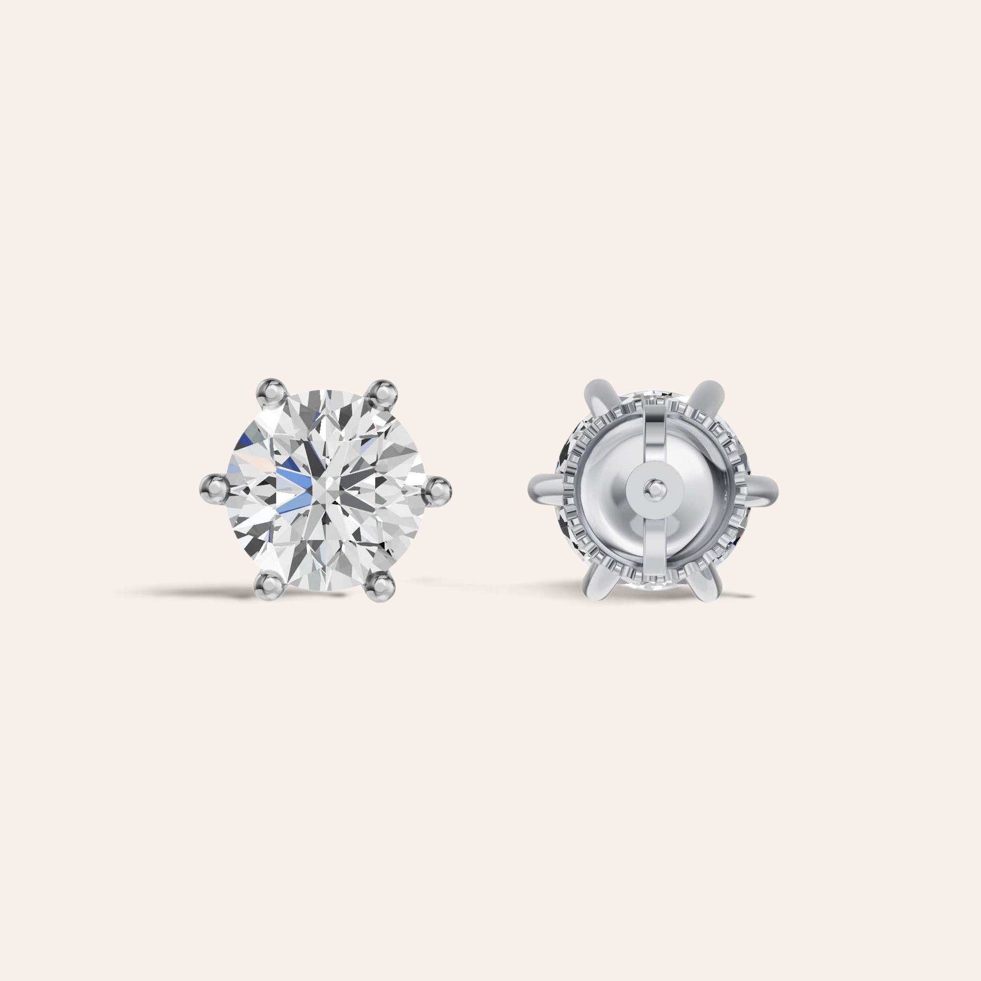 Louèn Diamonds solitaire oorbellen met 2.5 karaat diamant in 14k witgoud met klassieke zes-poots zetting