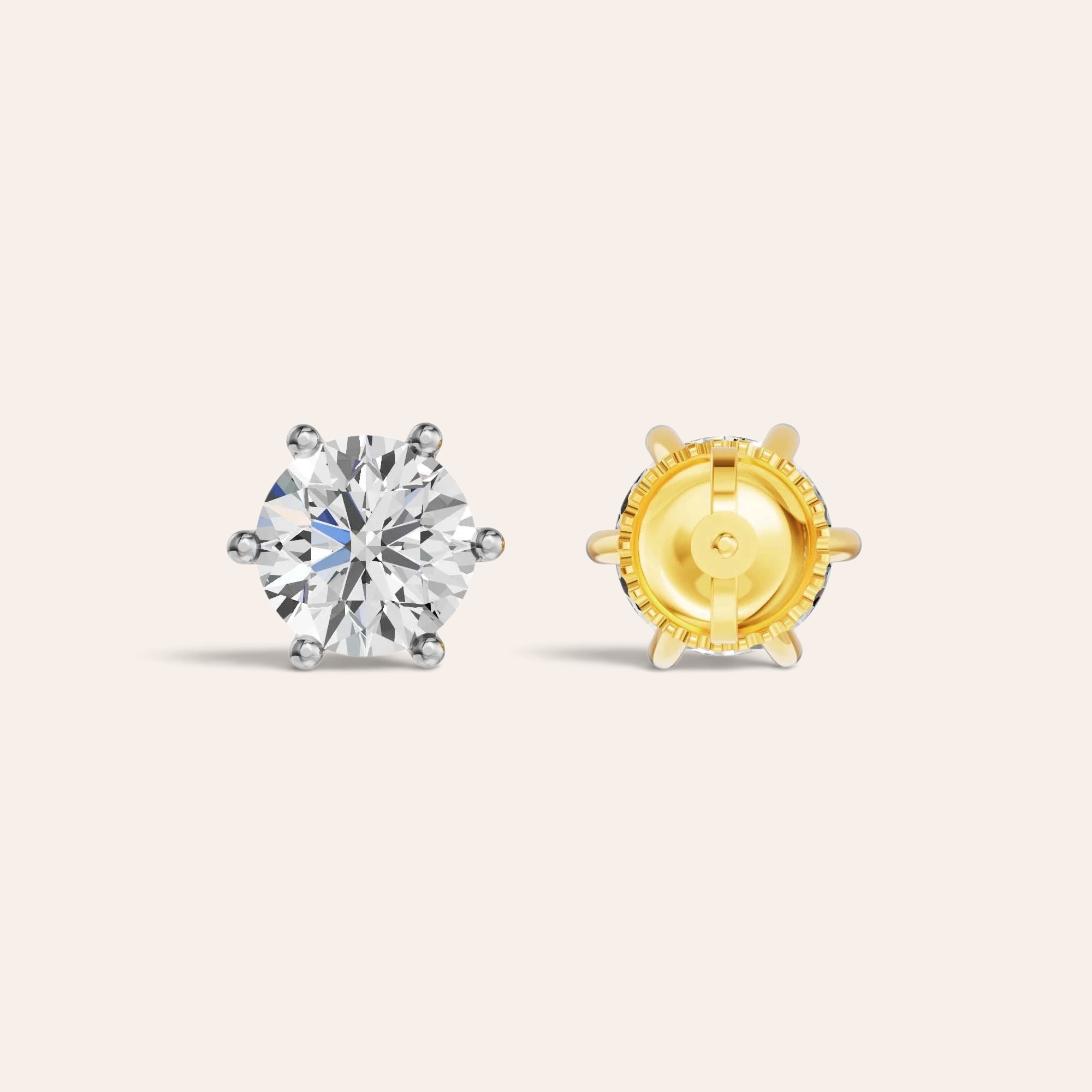 Louèn Diamonds solitaire oorstekers met 2.0 ct briljant geslepen diamanten in 14k geelgouden 6-poots zetting.