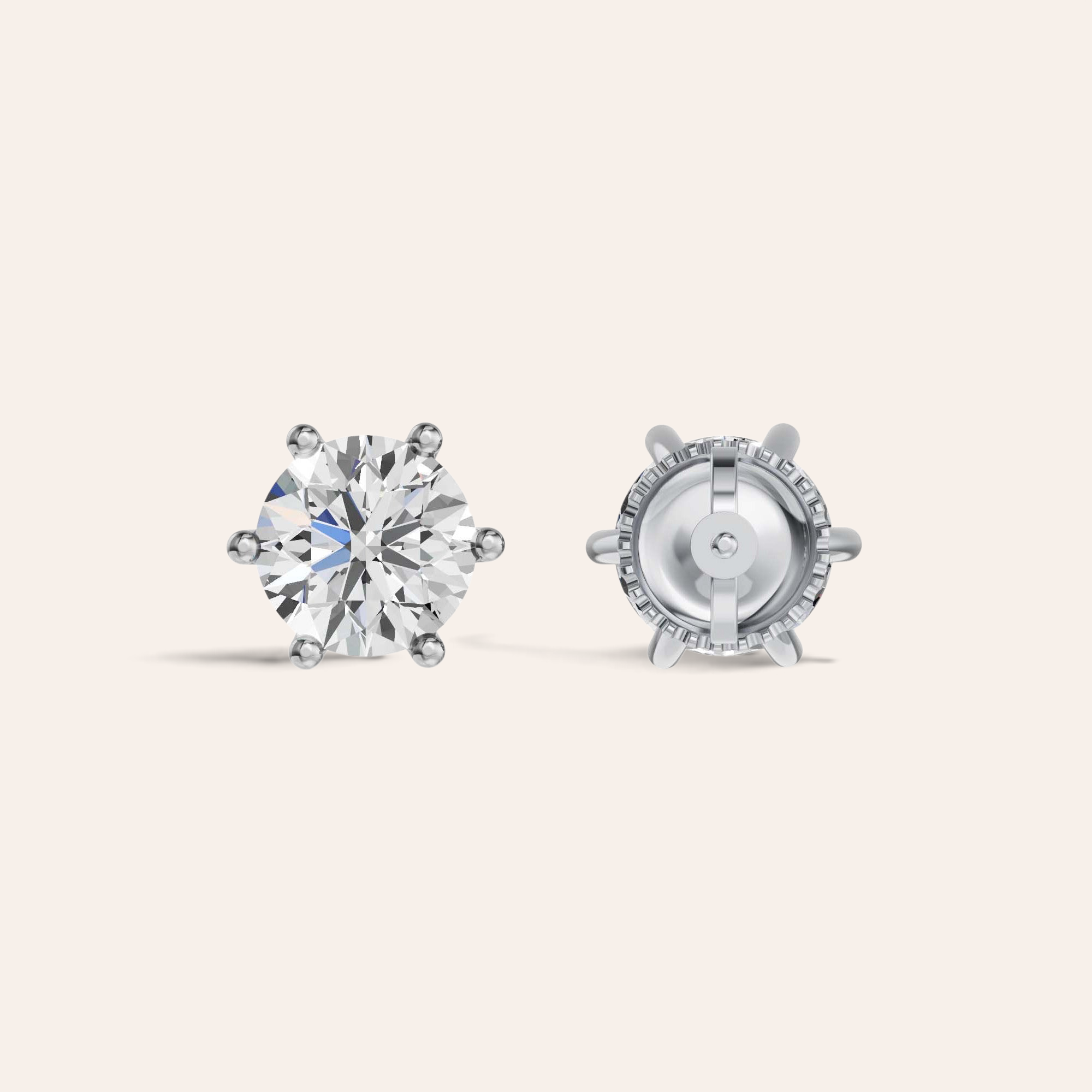 Louèn Diamonds solitaire oorstekers met 2.0 ct diamant in 14k witgoud met klassieke 6-poots zetting