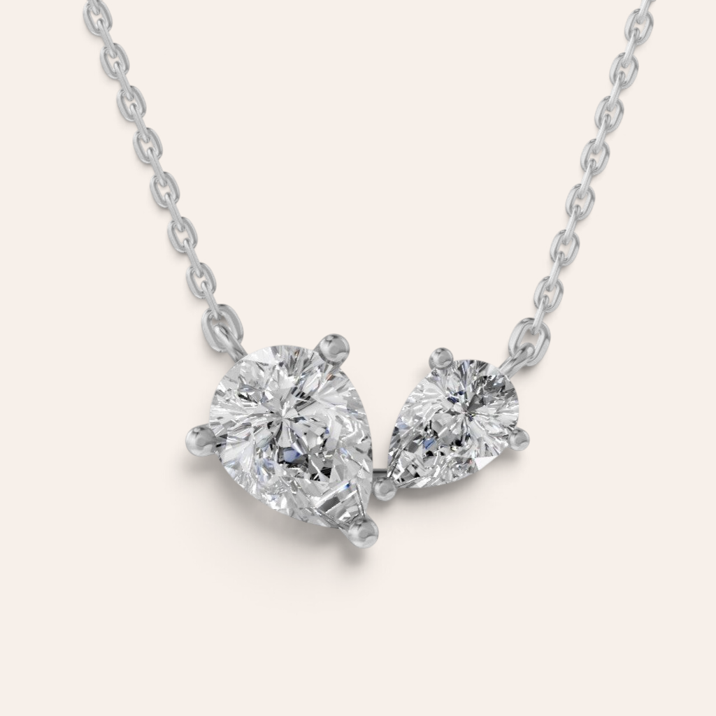 Louèn Diamonds Toi et Moi collier met twee peervormige lab-grown diamanten in 14k witgoud.