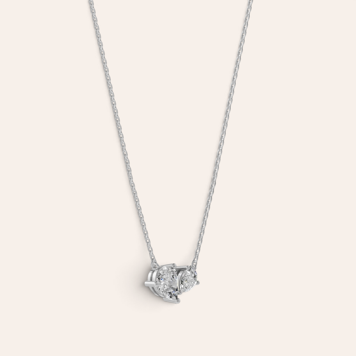 Louèn Diamonds Toi et Moi collier van 14k witgoud met twee lab-grown diamanten van 1.1 ct in een elegant ontwerp.