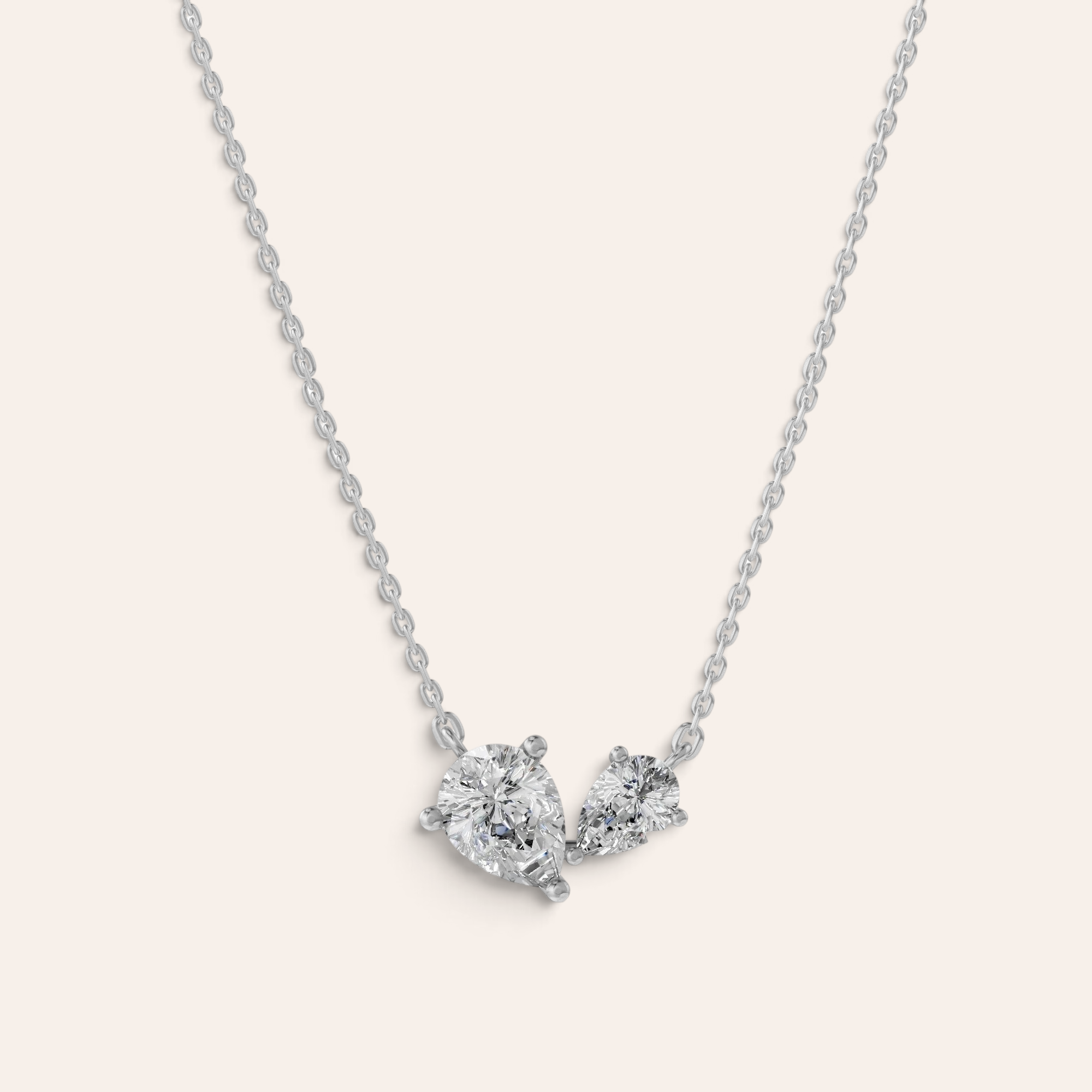 Louèn Diamonds Toi et Moi collier van 14k witgoud met twee peervormige lab-grown diamanten van 1.1 ct totaal.