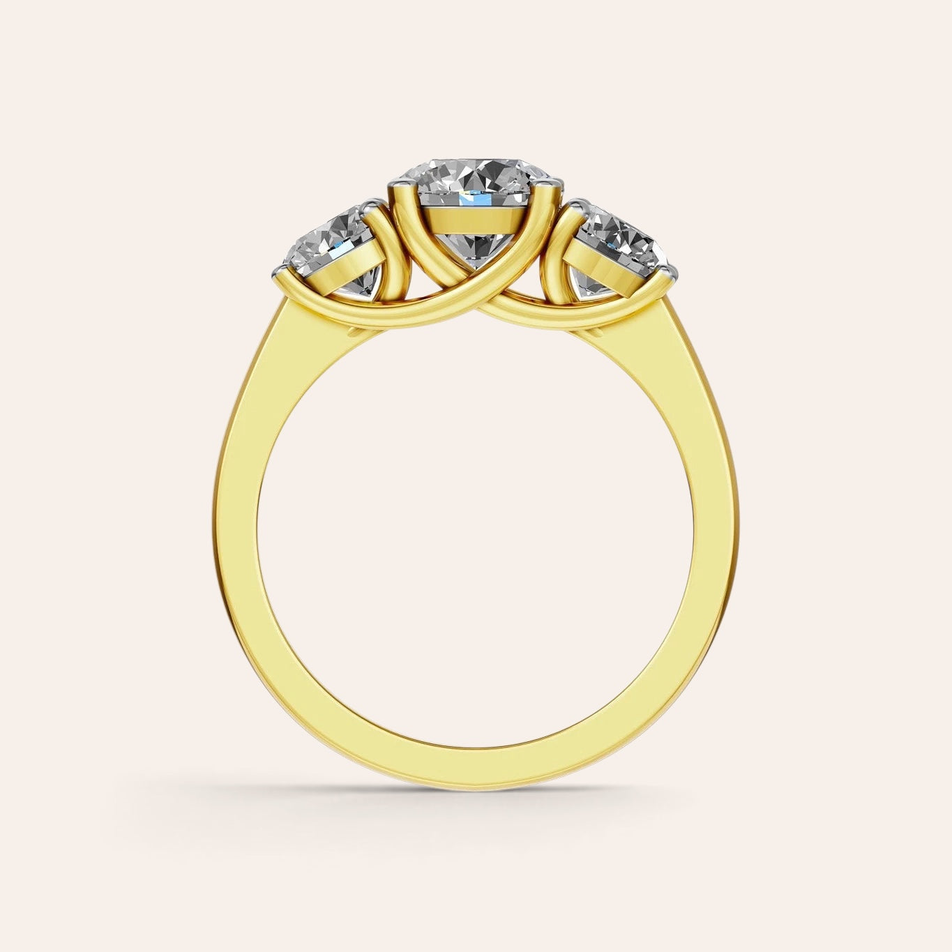 Louèn Diamonds trilogie verlovingsring van 14k geelgoud met drie ronde lab-grown diamanten in een elegante zetting.
