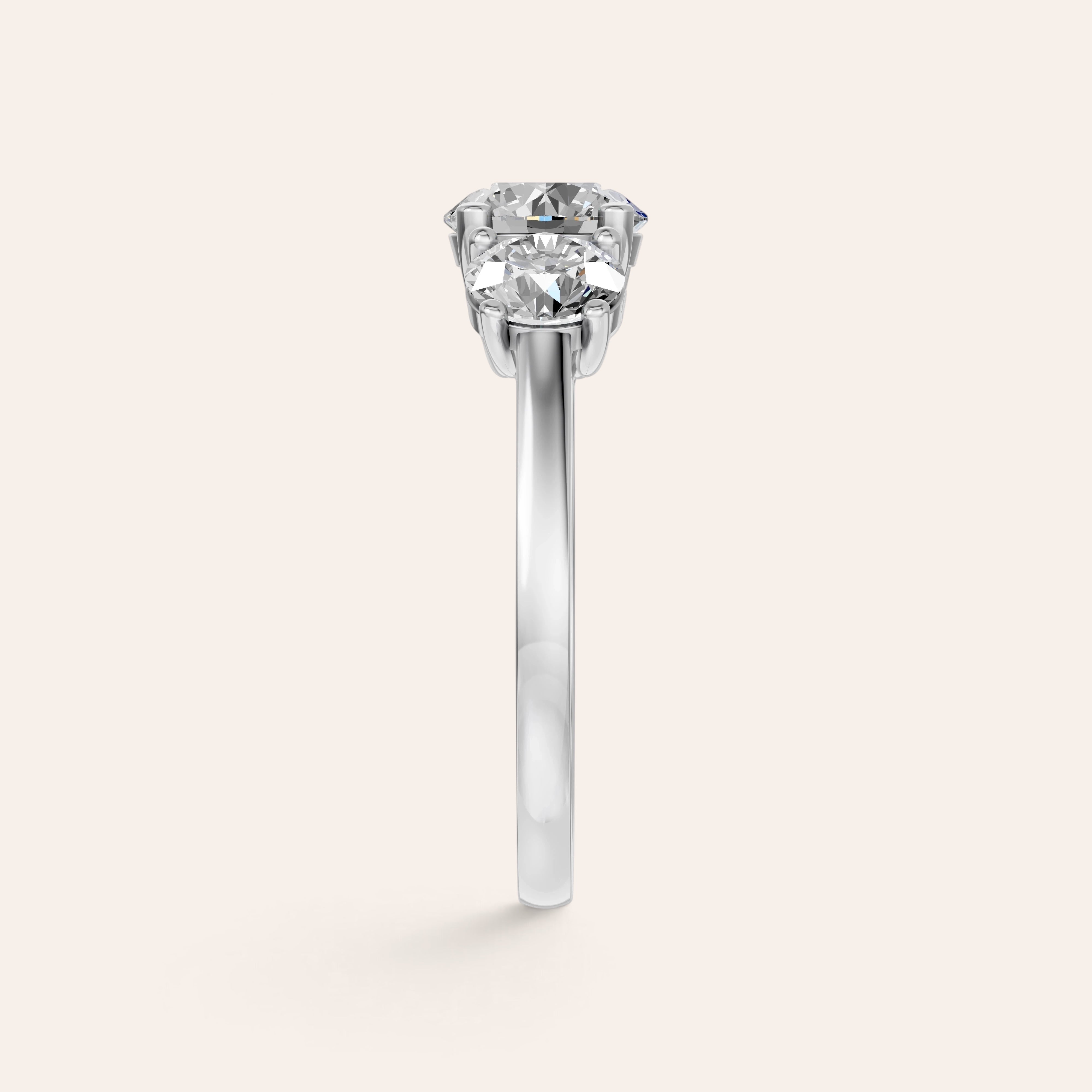 Louèn Diamonds ronde trilogie verlovingsring van 14k witgoud met drie schitterende diamanten in zijaanzicht