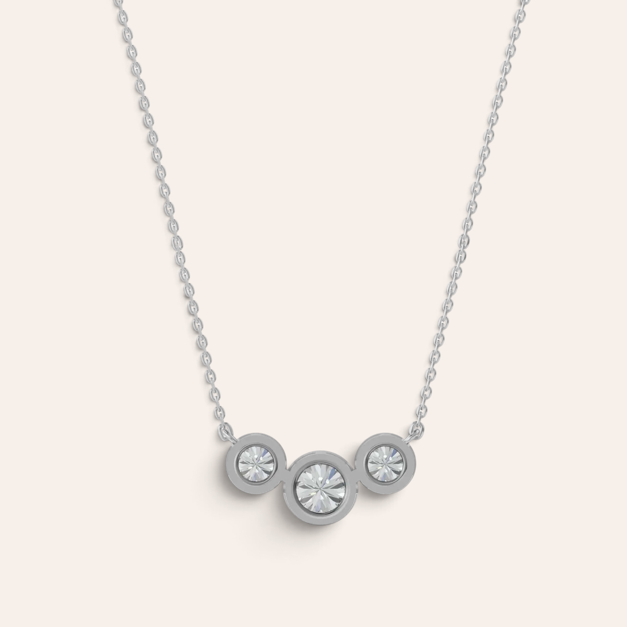 Louèn Diamonds horizontaal collier in 14k witgoud met drie bezel gezette lab-grown diamanten van 2.5 karaat totaal.