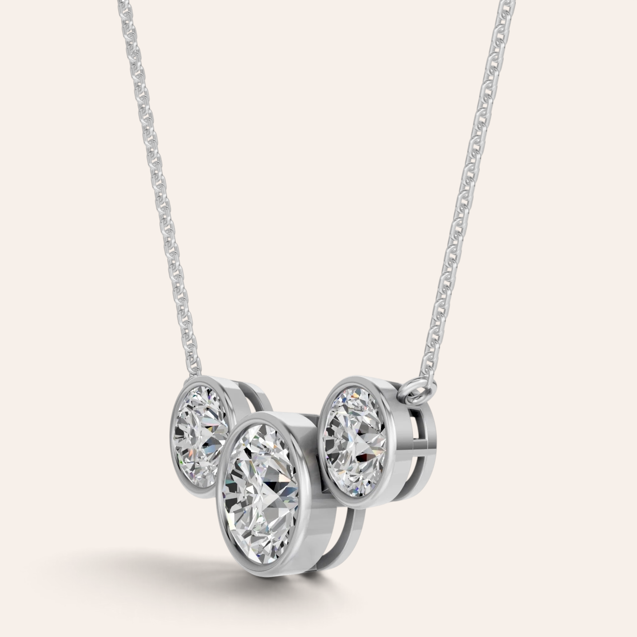Louèn Diamonds horizontaal collier met drie lab-grown diamanten in 14k witgouden bezelzetting
