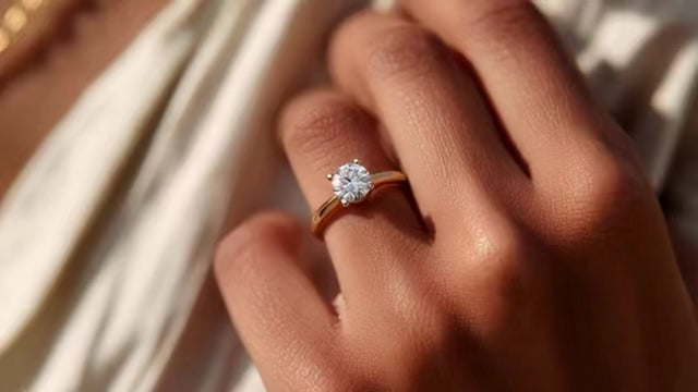 Louèn Diamonds 14k geelgouden solitaire ring met 1 lab grown diamant van 1.5 ct. op model sfeer video